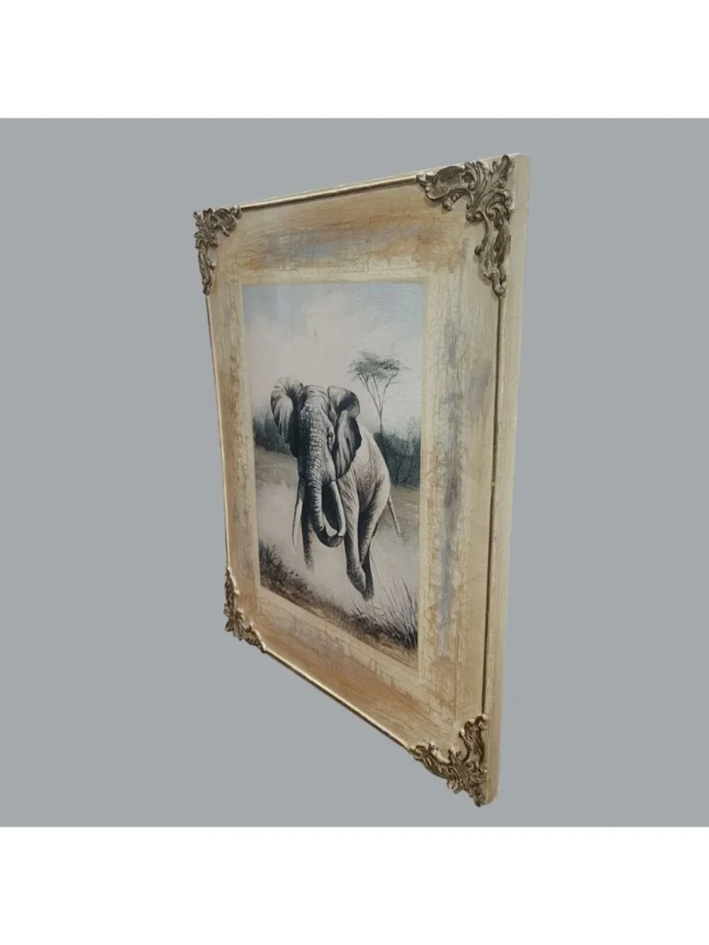 Charging Elephant Stretched Canvas Wall Art Print Wooden Frame